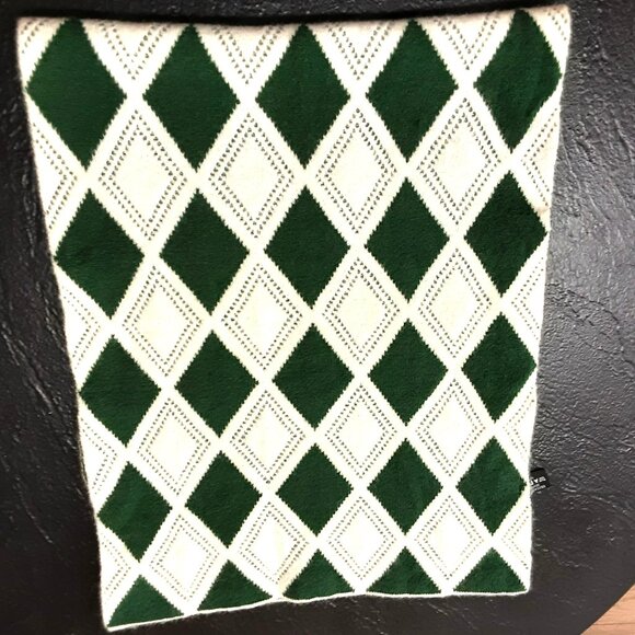Chanel Silk Cashmere Blend Scarf Stole Muffler Green White Diamond Pattern Franc - Picture 2 of 6